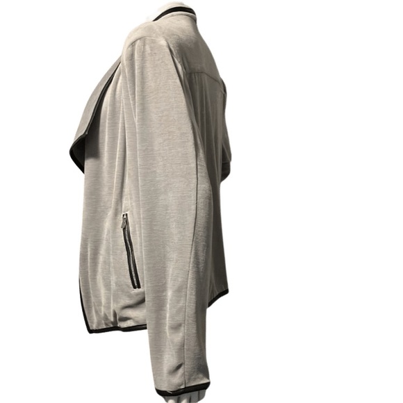 Calvin Klein Gray Velour Faux Leather Trim Cardigan - Picture 5 of 10